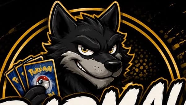 Lobo da BadMau Trades segurando cartas Pokémon